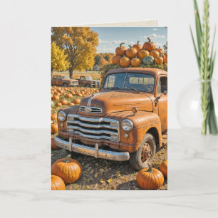 Carte De Remerciements Camion Rétro avec Citrouilles pour Remerciement de