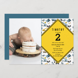 Carte De Remerciements Camions Blue Construction Site Photo Anniversaire