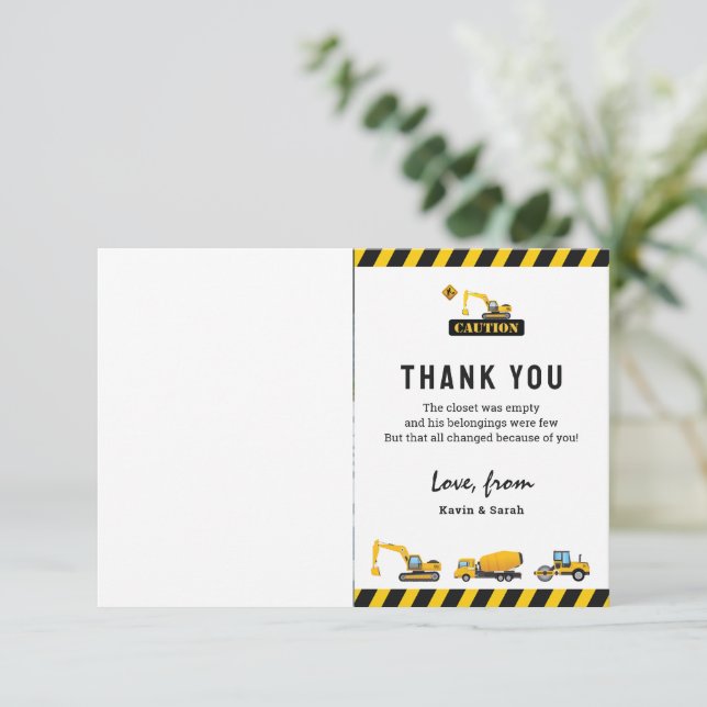 Carte De Remerciements Camions de construction mignons Photo Anniversaire (Debout devant)
