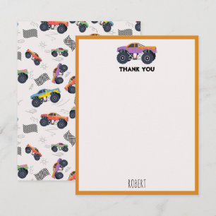 Carte De Remerciements Camions monstres colorés pour enfants avec nom per