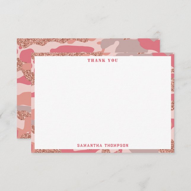 Carte De Remerciements Camouflage Rose Gold Blush Pink Camo Motif de l'ar (Devant / Derrière)