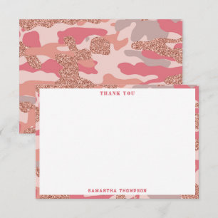 Carte De Remerciements Camouflage Rose Gold Blush Pink Camo Motif de l'ar