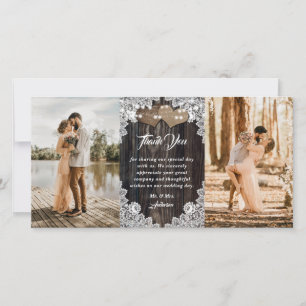 Carte De Remerciements Campagne romantique Bois dentelle fleurie Mariage