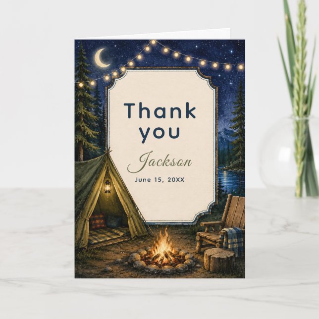 Carte De Remerciements Campfire Adventure Anniversaire de la forêt (Devant)