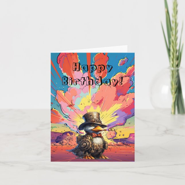 Carte De Remerciements Canard À Vapeur Devant Une Explosion De Dessin (Devant)