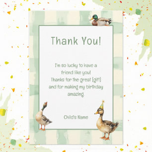 Carte De Remerciements Canard aquarelle avec fête d'anniversaire sarcelle