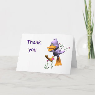 Carte De Remerciements Canard de dessin animé mignon et heureux courant à