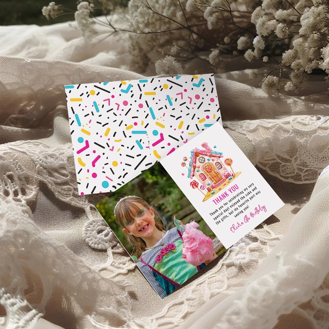 Carte De Remerciements Candyland Joyeuse Célébration Anniversaire Enfants (Candyland Sweet Celebration Kids Birthday Party  thank you card)