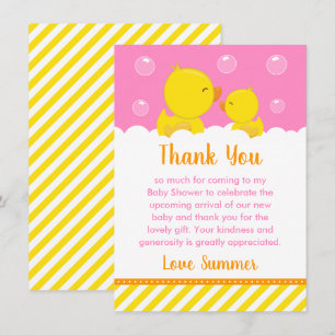 Carte De Remerciements Caoutchouc Baby shower jaune et rose