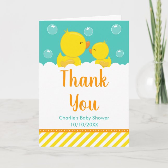 Carte De Remerciements Caoutchouc Baby shower jaune et vert (Devant)