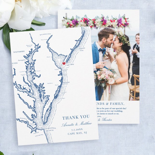 Carte De Remerciements Cape May New Jersey Mariage Flat (These Cape May destination wedding thank you cards with photo are perfect for your wedding)