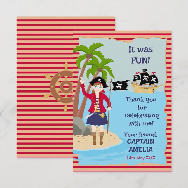 Carte De Remerciements Capitaine de la fête d'anniversaire du bateau pira (Devant / Derrière)