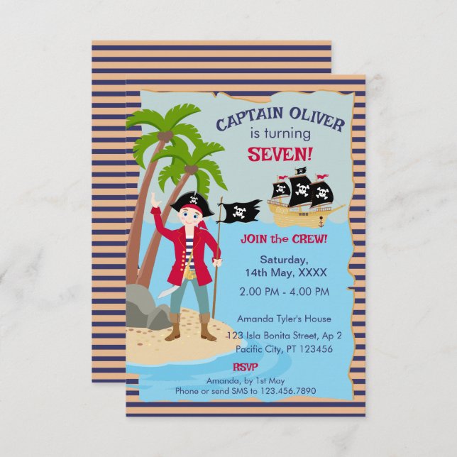 Carte De Remerciements Capitaine de la fête d'anniversaire du navire pira (Devant / Derrière)