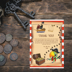 Carte De Remerciements Capitaine Parrot Trésor Pirate Boy's Birthday
