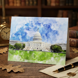 Carte De Remerciements Capitole des États-Unis à Washington DC Aquarelle