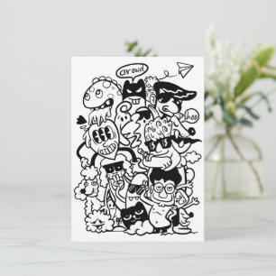 Carte De Remerciements Caractère de dessin bizarre foule