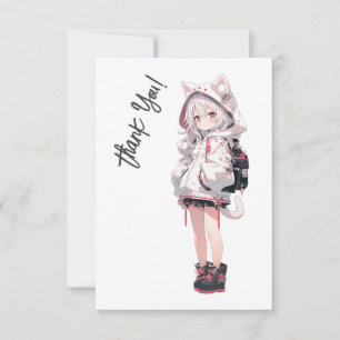 Carte De Remerciements Caractère fille Anime Neko Kawaii