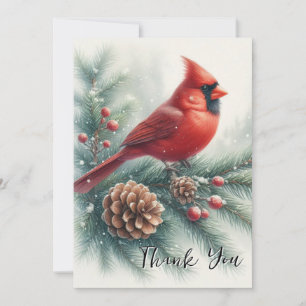 Carte De Remerciements Cardinal d'hiver sur la nature toujours verte Merc