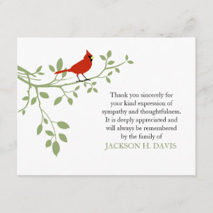 Carte De Remerciements Cardinal Funeral Thank You Note Card Red Bird