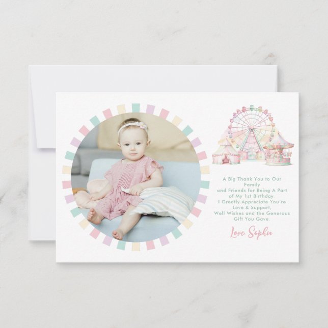 Carte De Remerciements Carnaval de couleurs pastel BUDGET Anniversaire Ph (Devant)