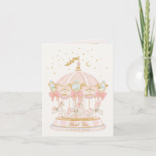 Carte De Remerciements Carousel Princesse Étoiles Ruban Rose Anniversaire