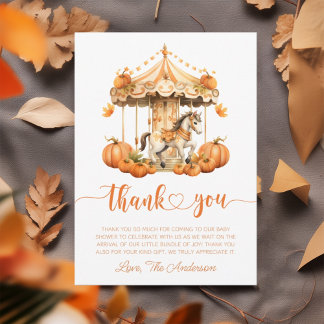 Carte De Remerciements Carousel Rustic Fall petit citrouille est en route