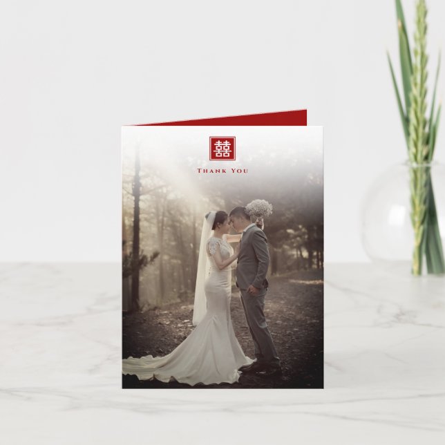 Carte De Remerciements Carré double bonheur en Chine Mariage moderne (Devant)