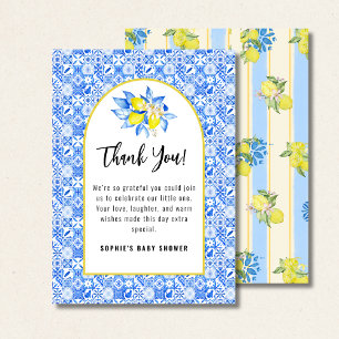 Carte De Remerciements Carreaux bleus italiens, Ciao Baby, citrons