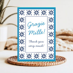 Carte De Remerciements Carreaux Bleus Italiens Script Grazie Mille