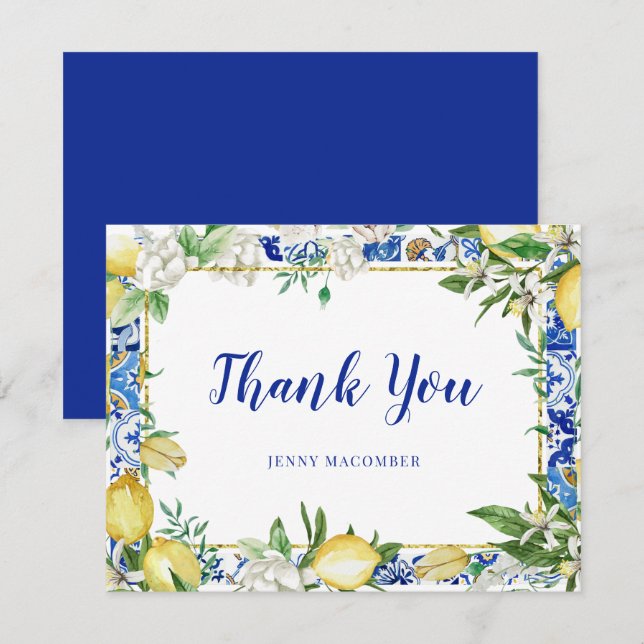 Carte De Remerciements Carrelage en mosaïque bleu citron (Devant / Derrière)