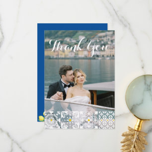 Carte De Remerciements Carrelage méditerranéen Aquarelle Citrons Mariage