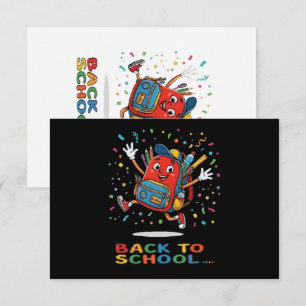 Carte De Remerciements Cartable Sautillant Mignon Design de Rentrée Scola