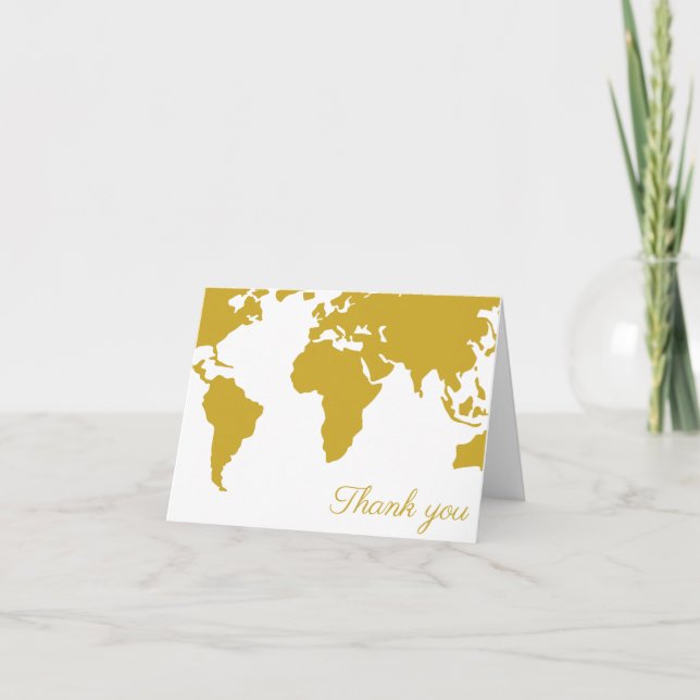 Carte de Remerciements - Carte du Monde Dorée (Devant)