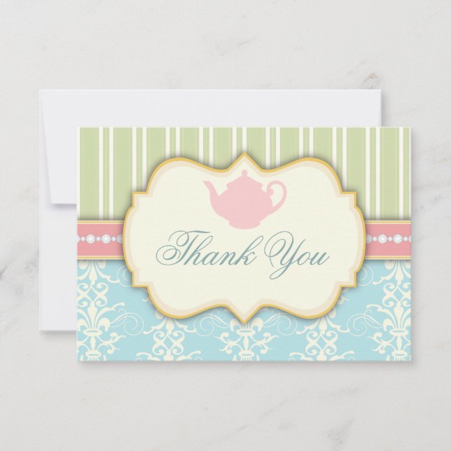 Carte De Remerciements Carton d'invitation chic damassé et rayé pour une  (Devant)