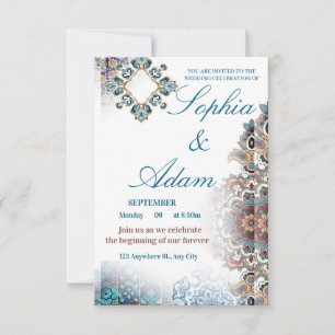 Carte De Remerciements Carton d'invitation de mariage à carreaux marocain