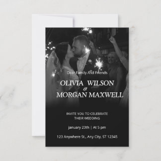Carte De Remerciements Carton d'invitation de mariage à dégradé noir et b