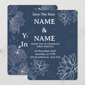 Carte De Remerciements Carton d'invitation de mariage floral bleu poussié