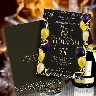 Carte De Remerciements Cartons d'invitation d'anniversaire 75 ans noirs p