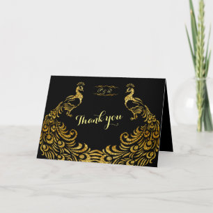 Carte De Remerciements Cartons d'Invitation de Mariage   Paon Doré Noir M