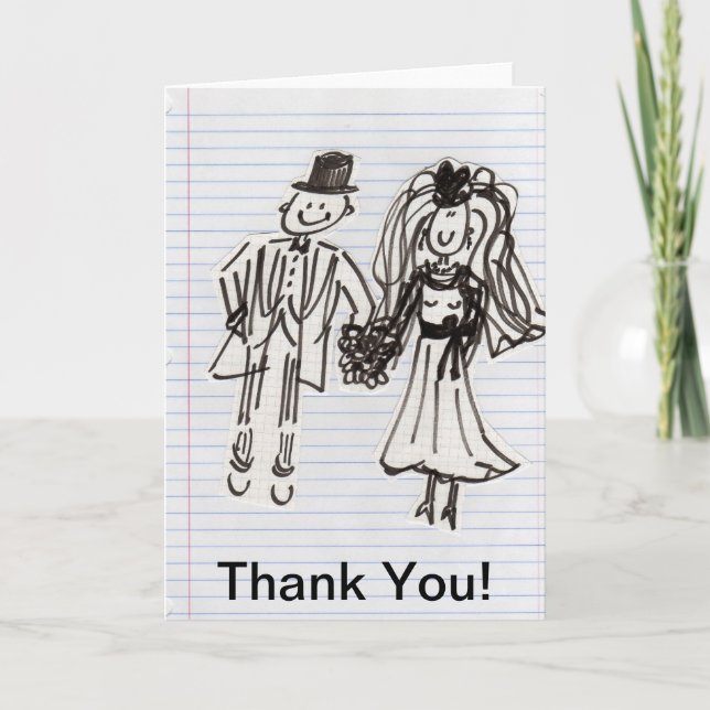 Carte De Remerciements Cartoon Bride+Groom Thank You (Devant)