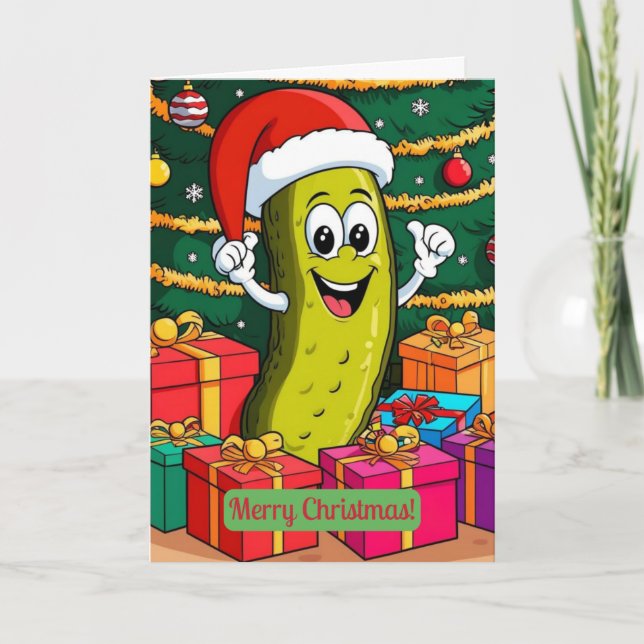 Carte De Remerciements Cartoon de Noël Pickle Présente (Devant)