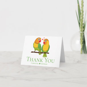 Carte De Remerciements Cartoon d'inséparables vert jaune Mariage d'oiseau