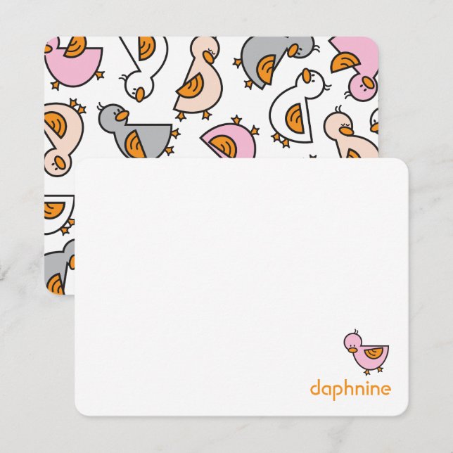 Carte De Remerciements Cartoon Jouer Canards Roses Canards Colliers Bébé  (Devant / Derrière)