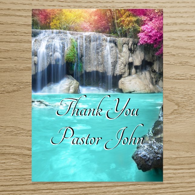 Carte De Remerciements Cascade bleue verte Sunrise Pastor Appréciation (Blue Green Waterfall Sunrise Pastor Appreciation Thank You Card)