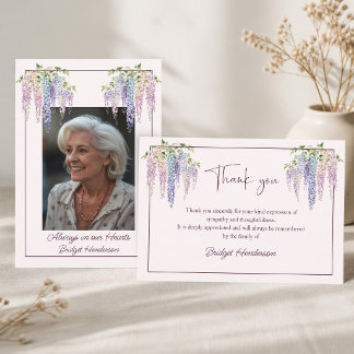 Carte De Remerciements Cascade de fleurs de glycine aquarelle Funérailles