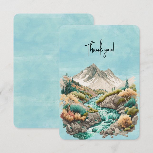 Carte De Remerciements Cascade et montagnes Peinture aquarelle (Devant / Derrière)