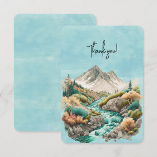 Carte De Remerciements Cascade et montagnes Peinture aquarelle
