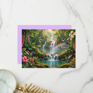 Carte De Remerciements Cascades Arc-en-ciel Colibris Cachette Tropicale