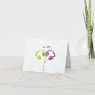 Carte De Remerciements Casque Rétro Indépendant Cœur Mariage (Violet/Lime