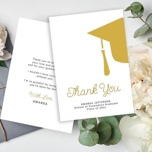 Carte De Remerciements Casquette de graduation de script simple personnal (Créateur téléchargé)